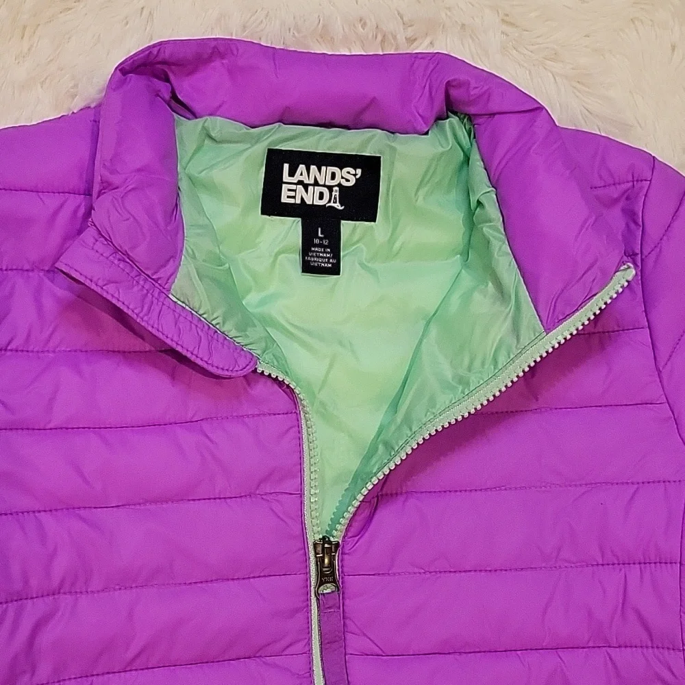 Land's End Kids FeatherFree Insulated Packable Jacket Purple Girls Size L 10/12